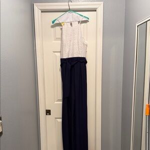 Elegant White and Navy Jumpsuit